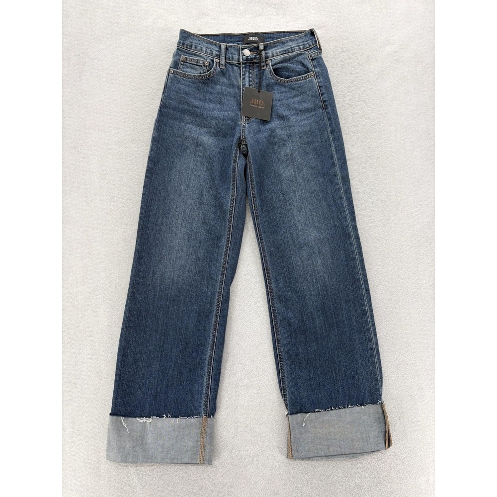 Just Black Denim Cuffed Wide Ankle Jeans Womens 24 Blue Dark Wash Wide Leg NWT